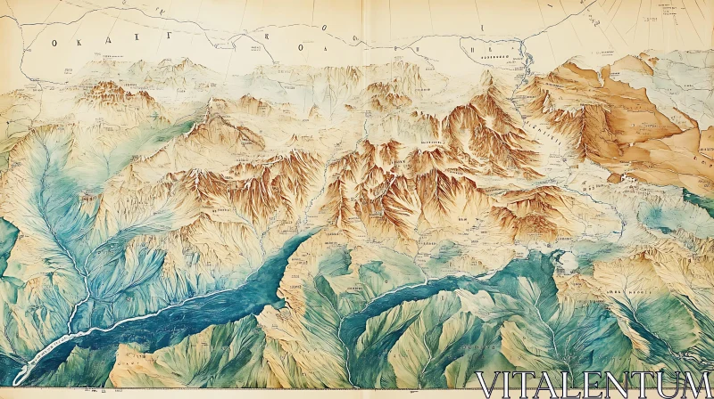 Topographical Map of Mountain Landscape AI Image