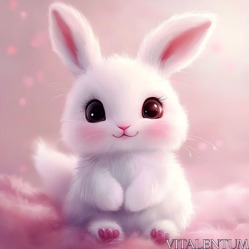 Charming White Bunny with Pink Accents AI Image