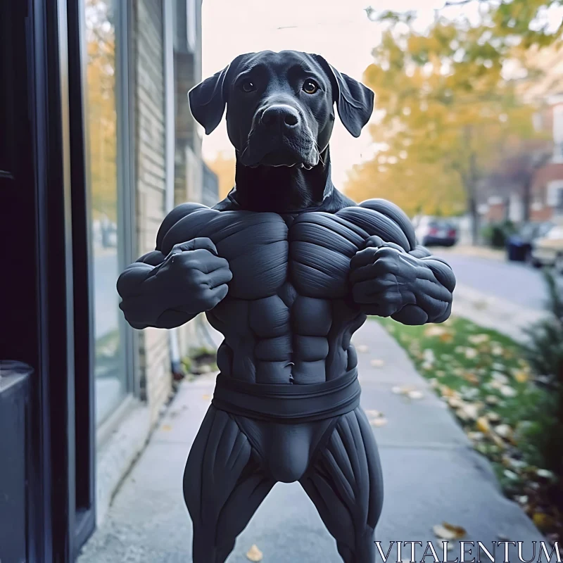 Anthropomorphic Muscular Dog in Autumn Setting AI Image