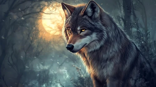 Mystical Wolf Portrait Under Moon