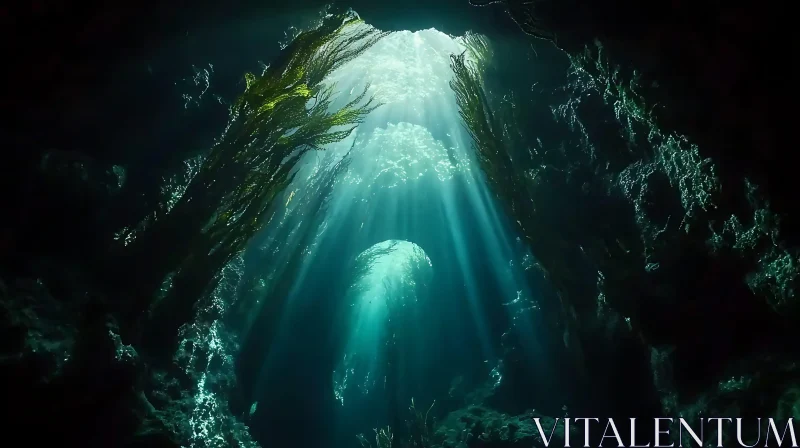 AI ART Sunlit Underwater Cave