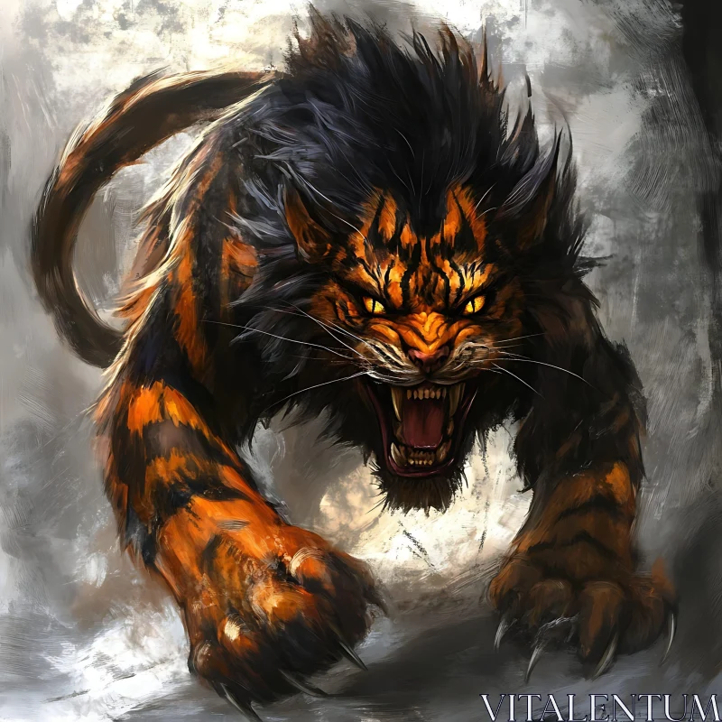 Stylized Tiger Pouncing Digital Art AI Image