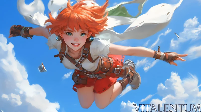 Joyful Anime Character in Flight AI Image