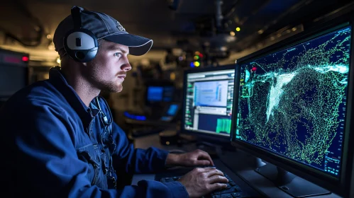 Man Analyzing Data on Computer Screens