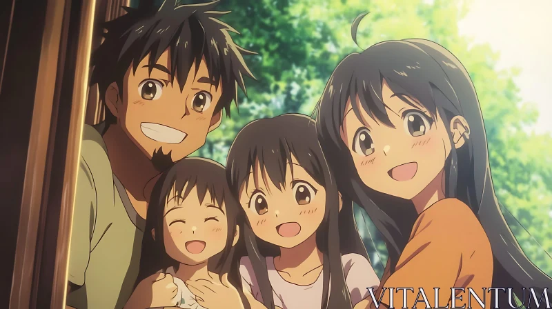 Cheerful Anime Family Outdoors AI Image