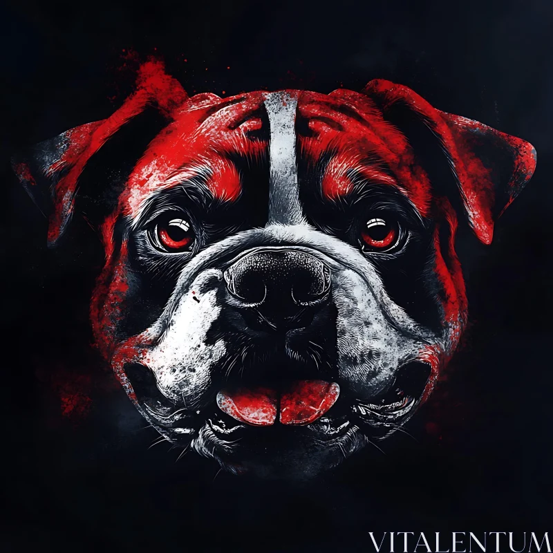 Intense Dog Art with Red and White Details AI Image