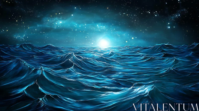 AI ART Blue Ocean Under the Starry Sky