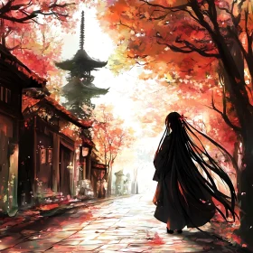 Tranquil Anime Path in Autumn