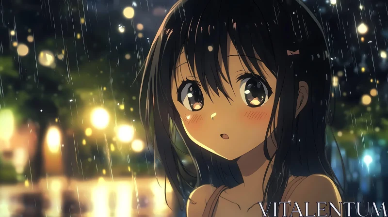 Melancholic Anime Scene in the Rain AI Image