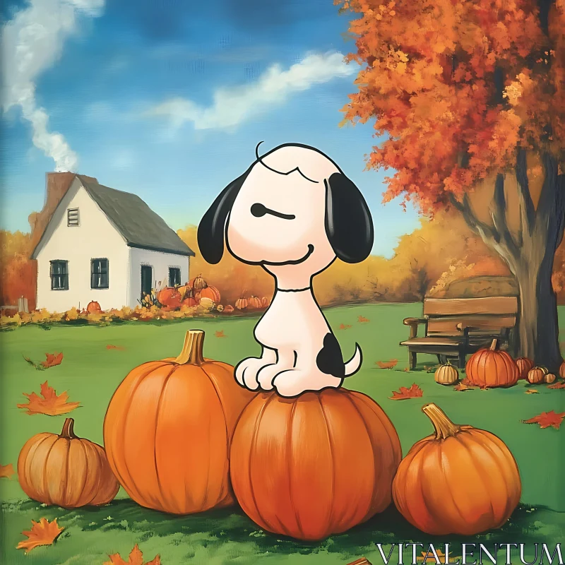 Cute Cartoon Dog Enjoying Fall Season AI Image