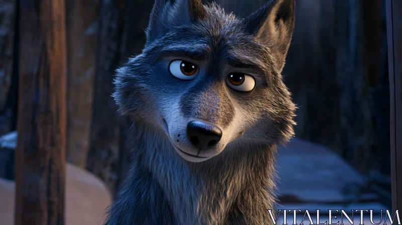 Cartoon Wolf with Brown Eyes AI Image