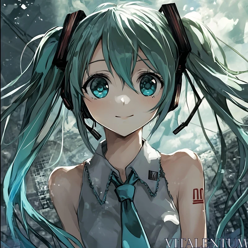 Happy Anime Girl with Twin Tails AI Image