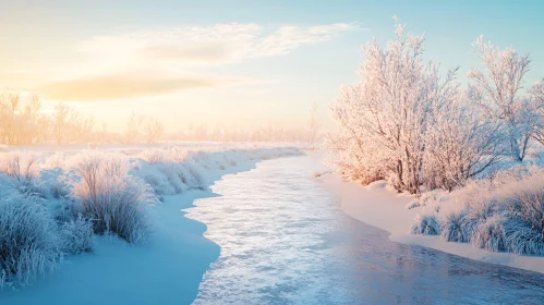 Winter Dawn Over a Frozen River