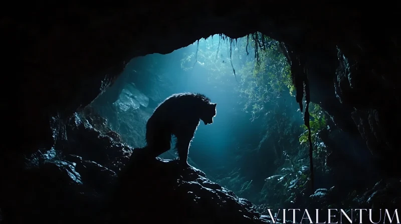 Mystical Bear in Cave AI Image