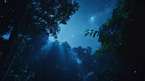 Ethereal Starry Sky Surrounded by Forest