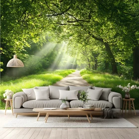 Green Forest Path With Sunlight