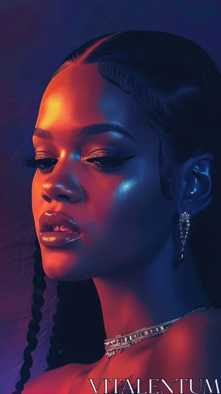 AI ART Rihanna's Stunning Blue and Orange Portrait