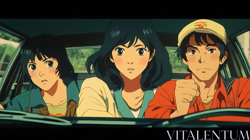 Anime Scene with Three Characters in a Car AI Image