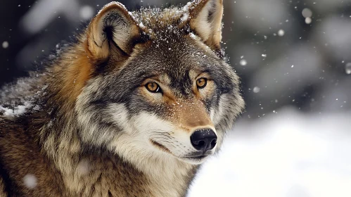 Snowy Wolf Face Close-Up