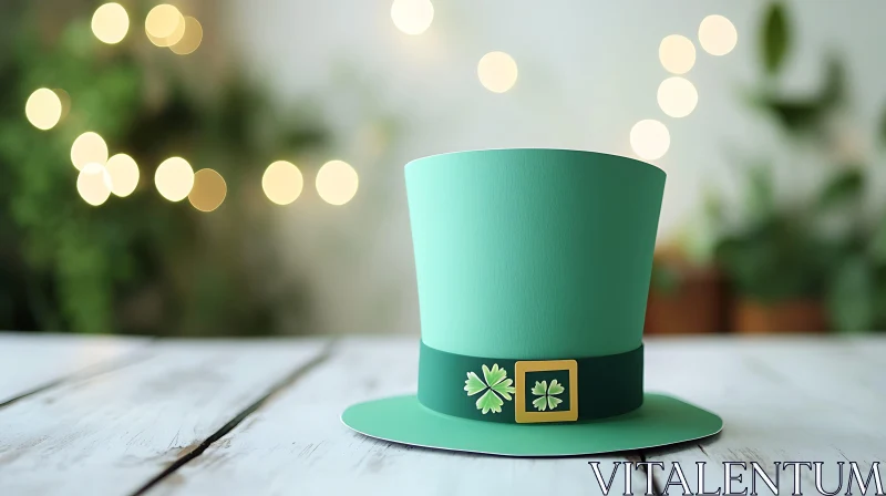 AI ART Lucky Shamrock Hat on White Wood