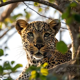 Wild Leopard Stares from the Trees