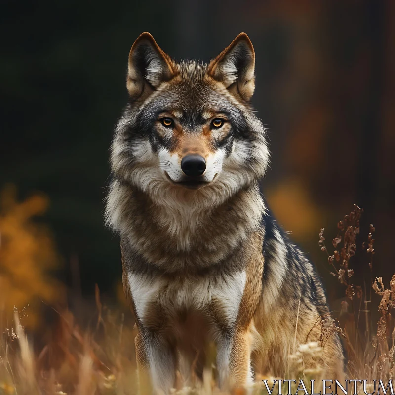 Lone Wolf in Grassy Field AI Image