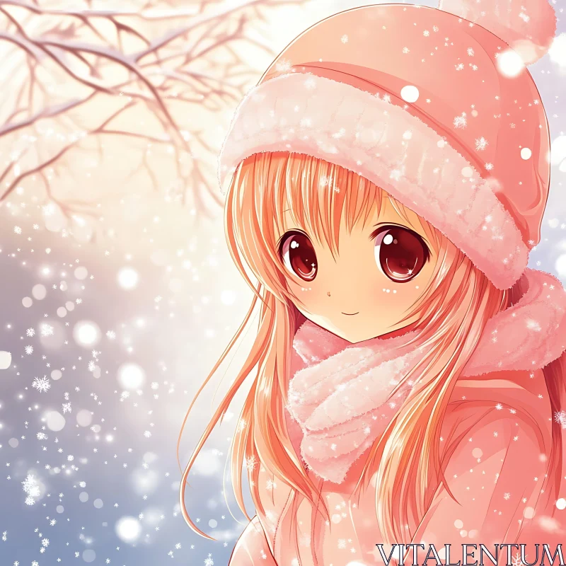 Charming Winter Anime Scene with Cute Girl AI Image