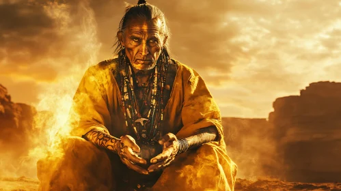 Tribal Elder with Fiery Background