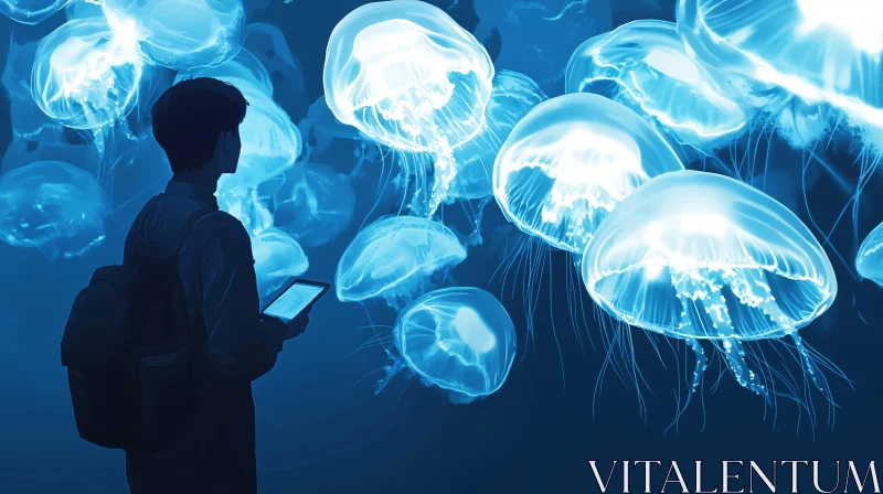 AI ART Glowing Jellyfish with Person