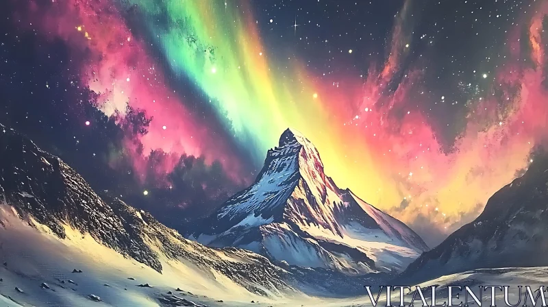 AI ART Colorful Night Sky Above the Mountain