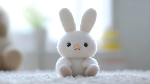 Fluffy Bunny Toy on Soft Background