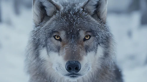 Snowy Wolf Face Close-Up