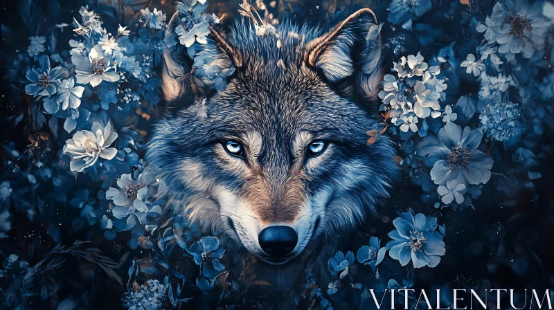 AI ART Floral Wolf Artwork