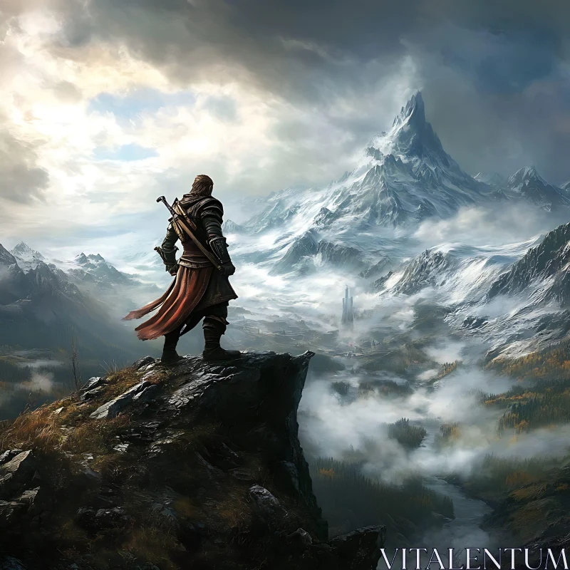 AI ART Fantasy Warrior on Cliff Edge