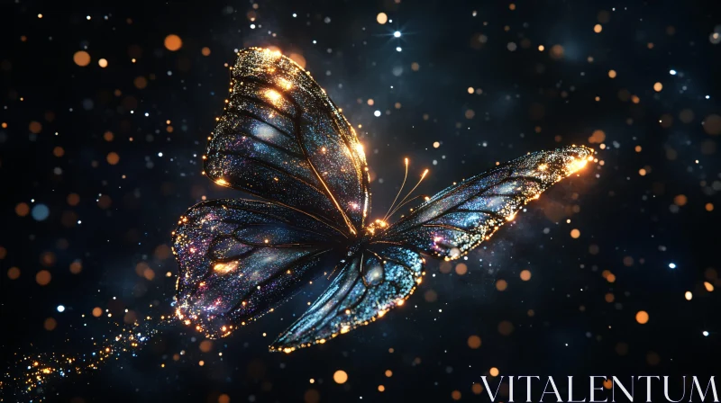 Mystical Luminescent Butterfly in Night Sky AI Image