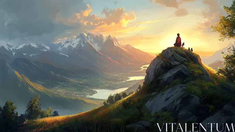 AI ART Sunset Meditation on Mountain Top