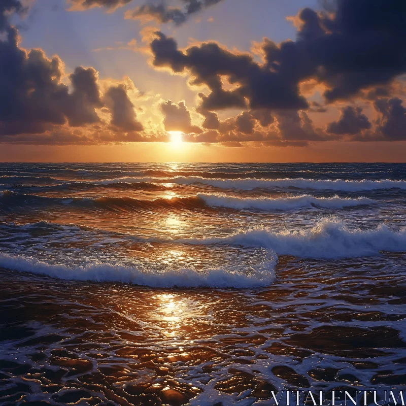 Waves at Sunset AI Image