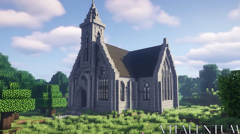 Minecraft Gothic Cathedral Amidst Nature AI Image