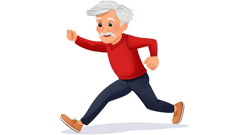 Energetic Elderly Man Cartoon