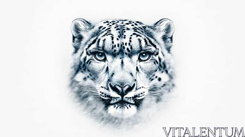 AI ART Snow Leopard Face on White Background