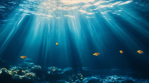 Underwater Sunlight with Swimming Fish