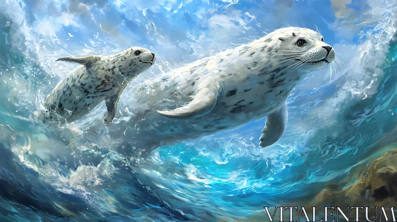 Playful Seals in the Sea AI Image