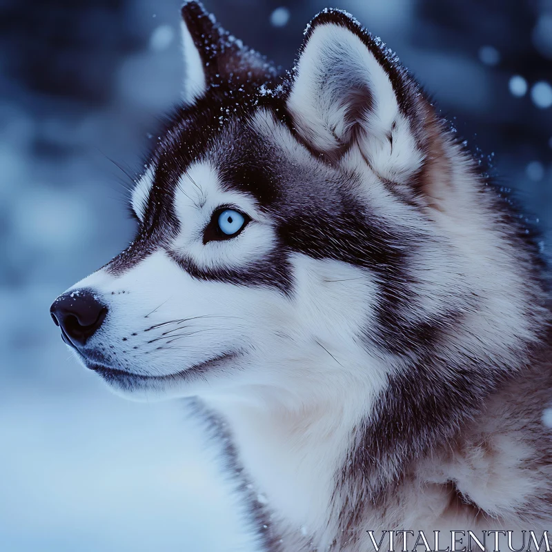 Blue Eyed Husky in Winter Wonderland AI Image