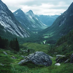 Lush Green Valley Between Mountains