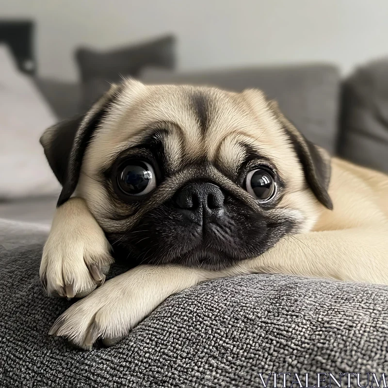 Cute Pug Puppy with Expressive Eyes AI Image