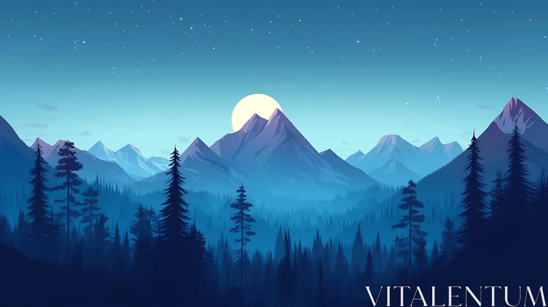 Blue Mountain Landscape at Night AI Image