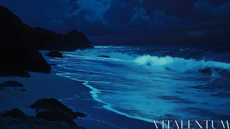 AI ART Moonlit Ocean Waves at Night