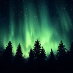 Northern Lights Over Dark Forest