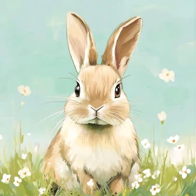 Pastel Bunny with White Flowers