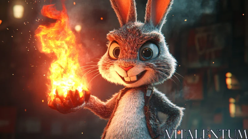 Cartoon Rabbit Holding Fire AI Image